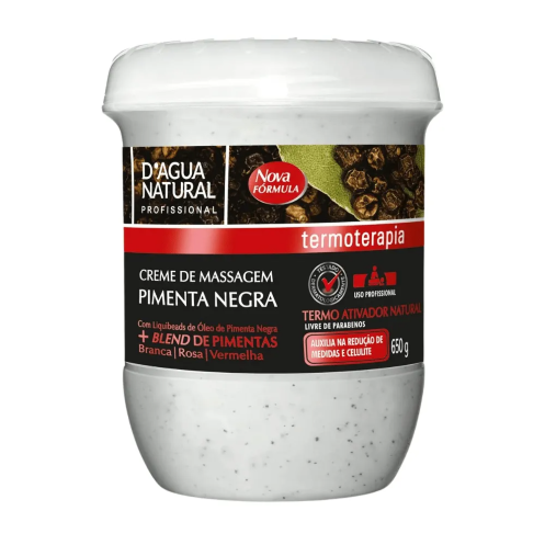 Creme Massagem Pimenta Negra D’água natural 650g